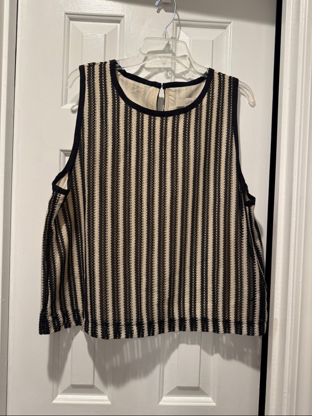 LOFT Black & Cream Vertical Stripe Sleeveless Top